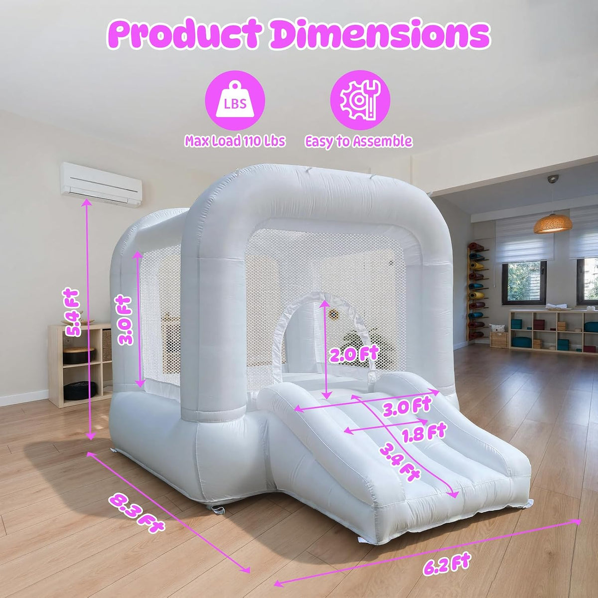 Casa hinchable blanca con tobogán, castillo hinchable para 3-6 niño...
