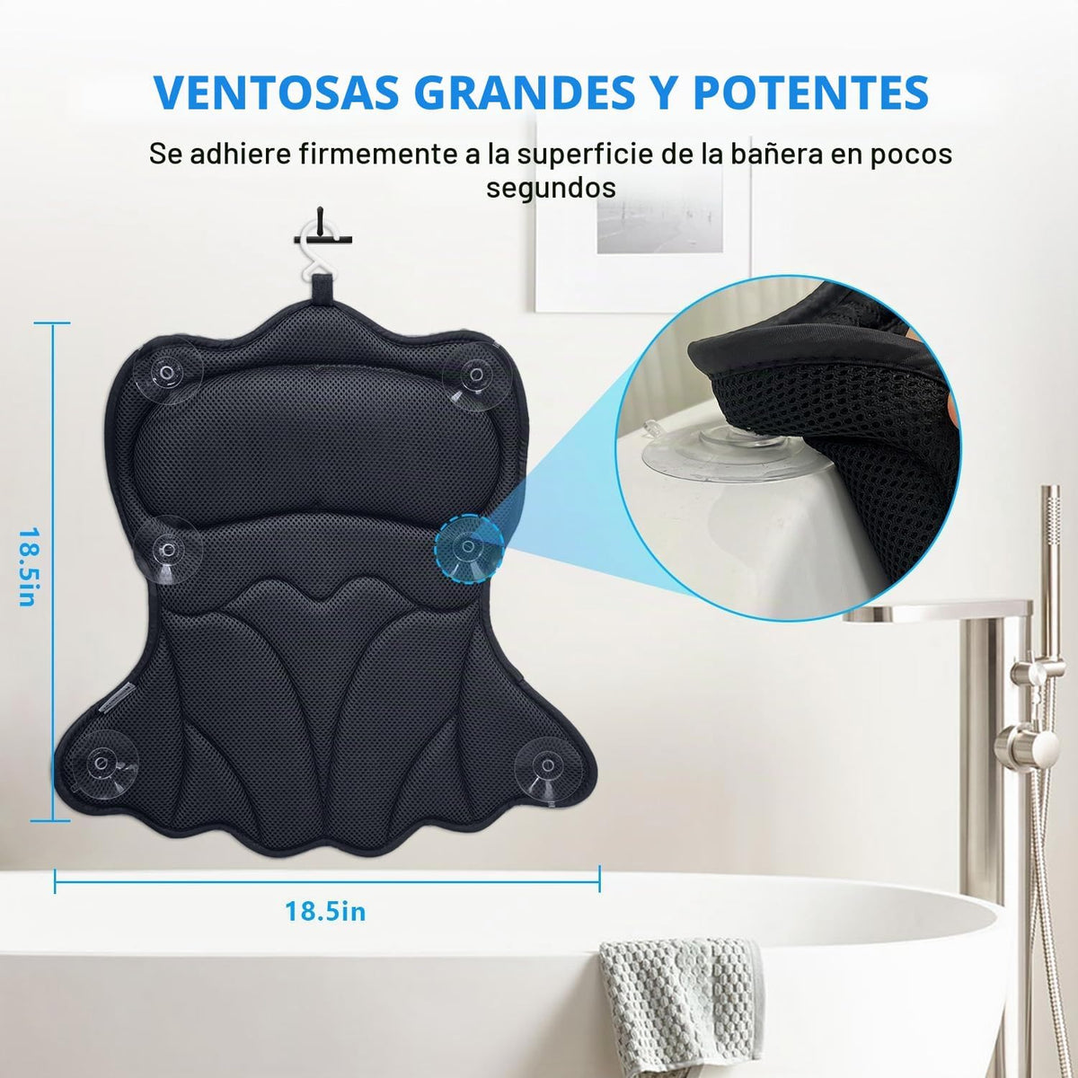 REEZEIVI Almohada de baño para tina, almohada de baño con 6 ventosa...
