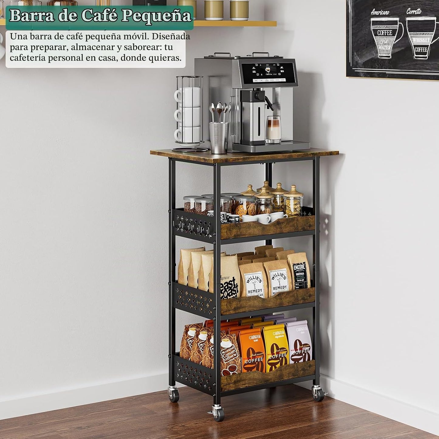 Giwil Carrito de cocina rodante de 4 niveles, soporte para microond...