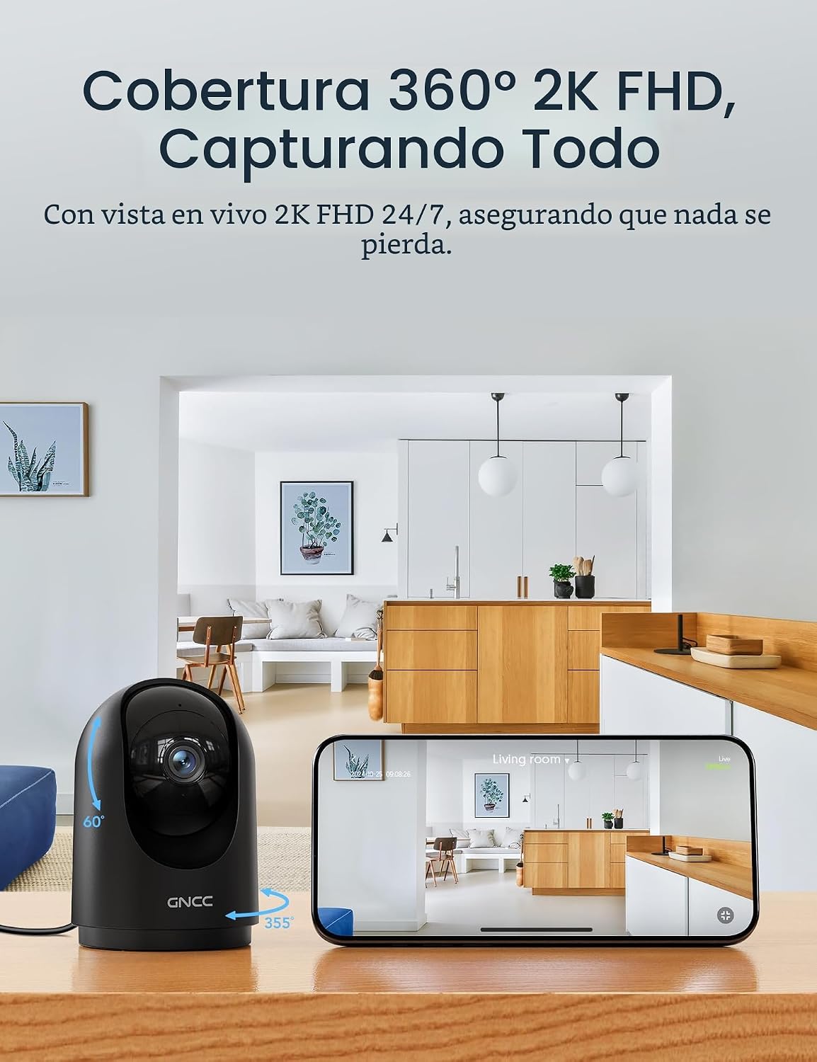 Cámara de seguridad GNCC para interiores, cámaras 2K para seguridad...