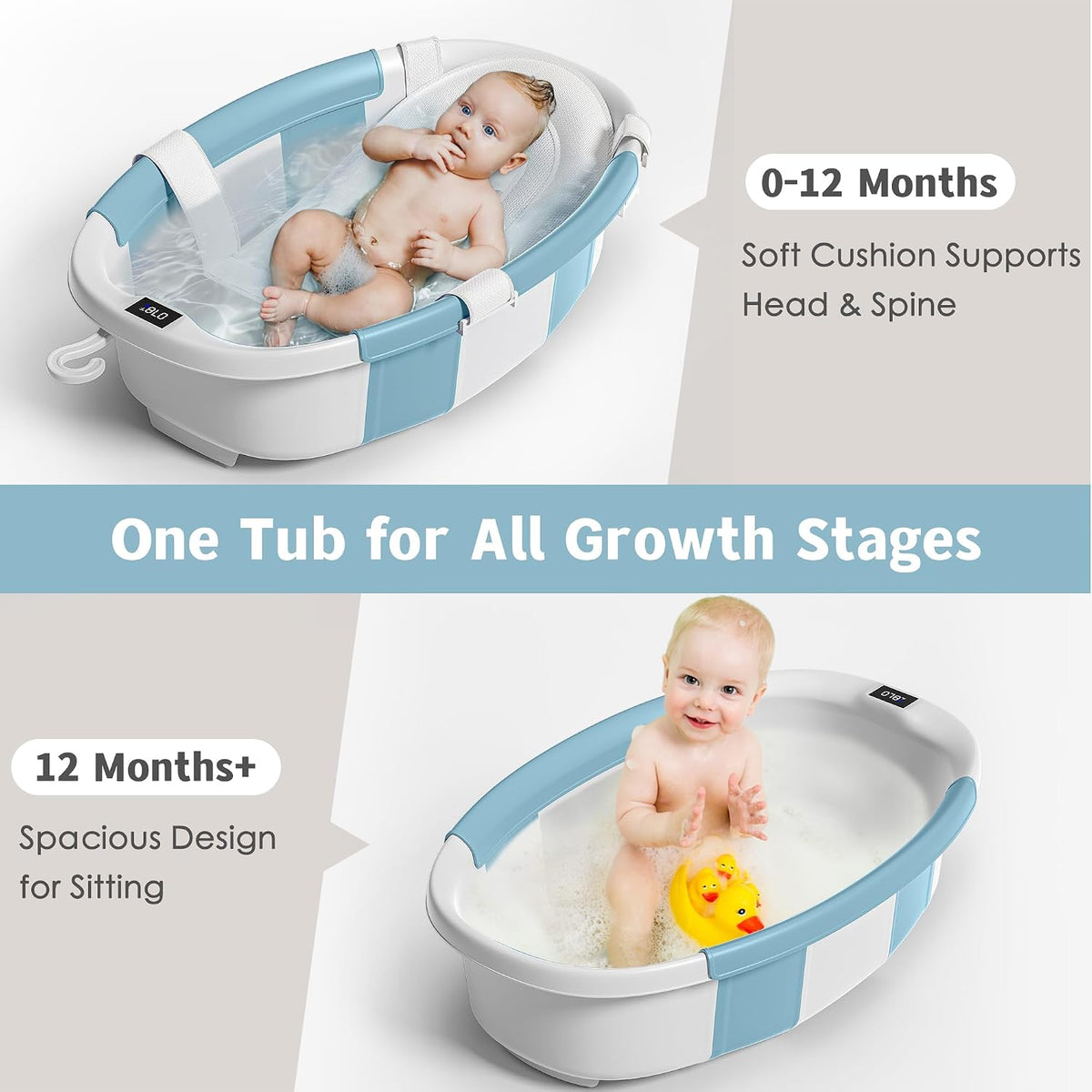Bañera plegable para recién nacidos a niños pequeños de 0 a 36 mese...