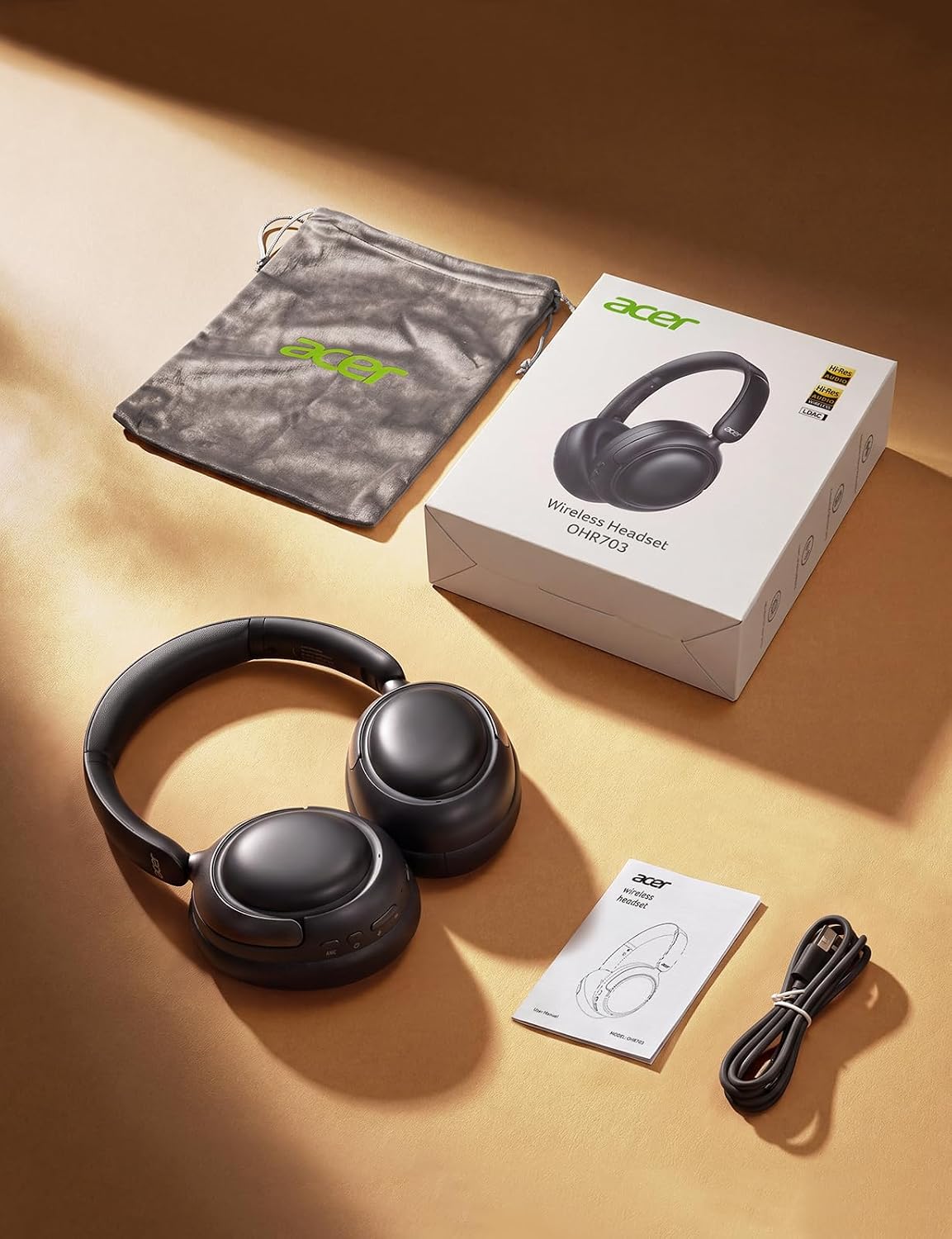 Acer OHR703 - Auriculares con cancelación activa de ruido, Bluetoot...
