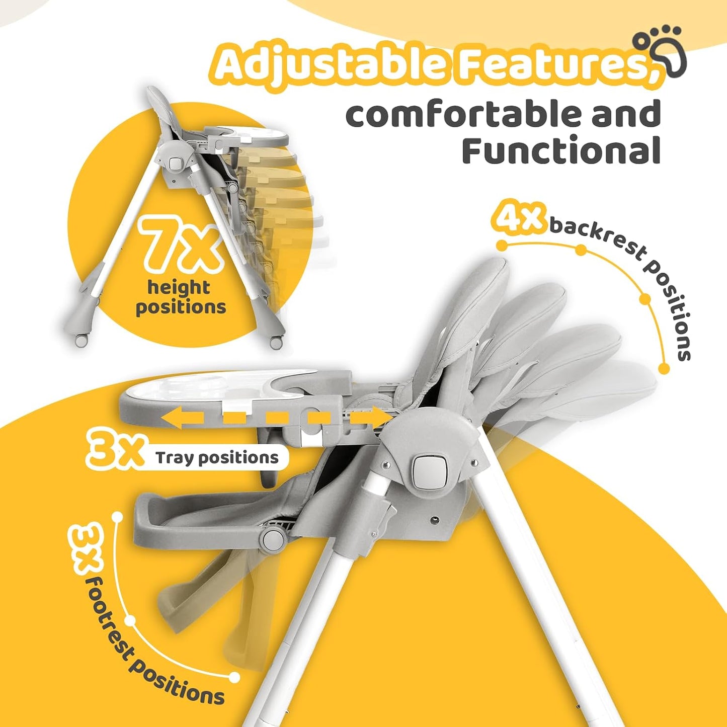 JOYMOR Silla alta plegable para bebé, silla alta convertible 4 en 1...