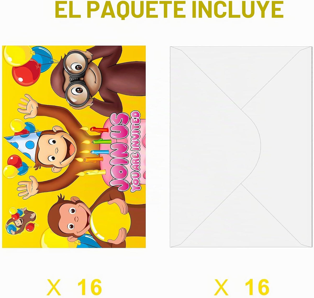 16 tarjetas de dibujos animados para George of Curious y sobres, su...