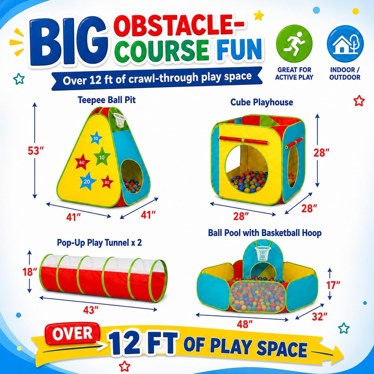 Tienda de campaña de 5 piezas para niños pequeños con hoyo de bolas...