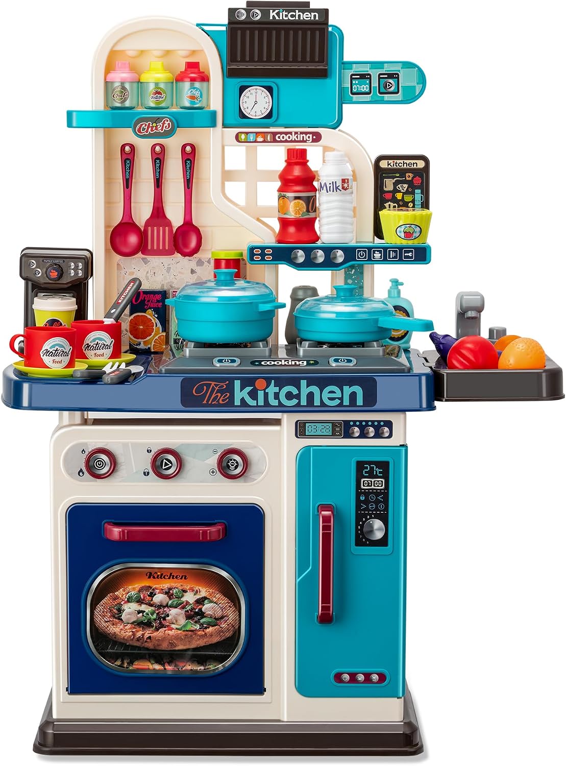 Juego de cocina para niños, estufa de cocina, fregadero, horno, luc...