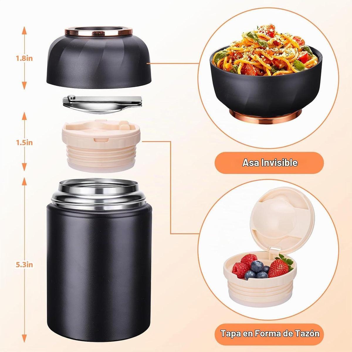 Mity rain Contenedor térmico aislado de 17 onzas para alimentos y b...