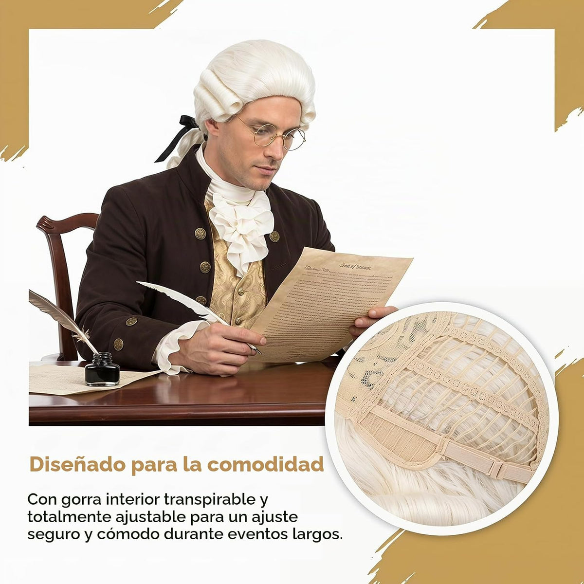 Bettecos Peluca colonial de juez para hombre, con gafas, peluca lar...