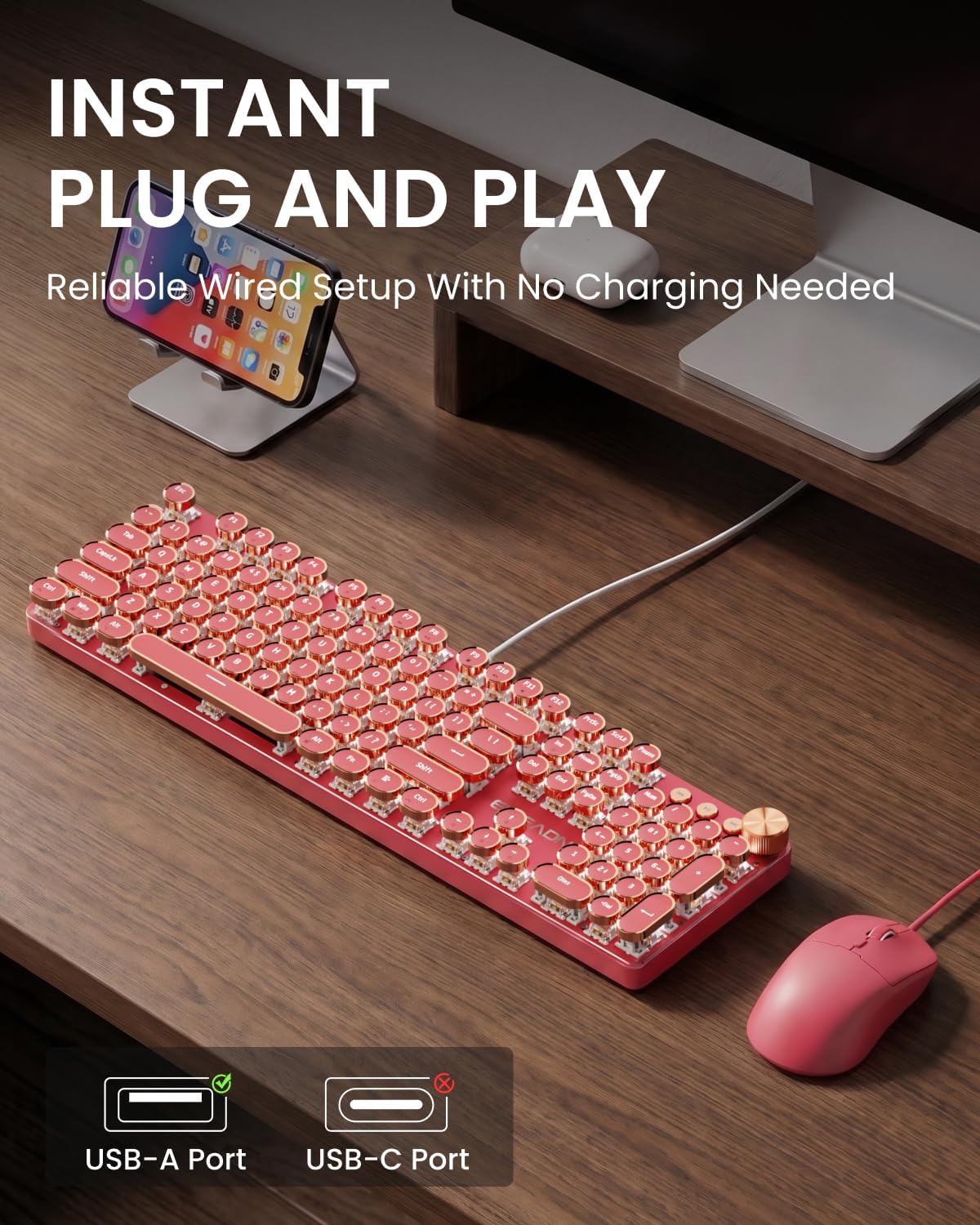 Combo de teclado y mouse con cable para máquina de escribir, interr...