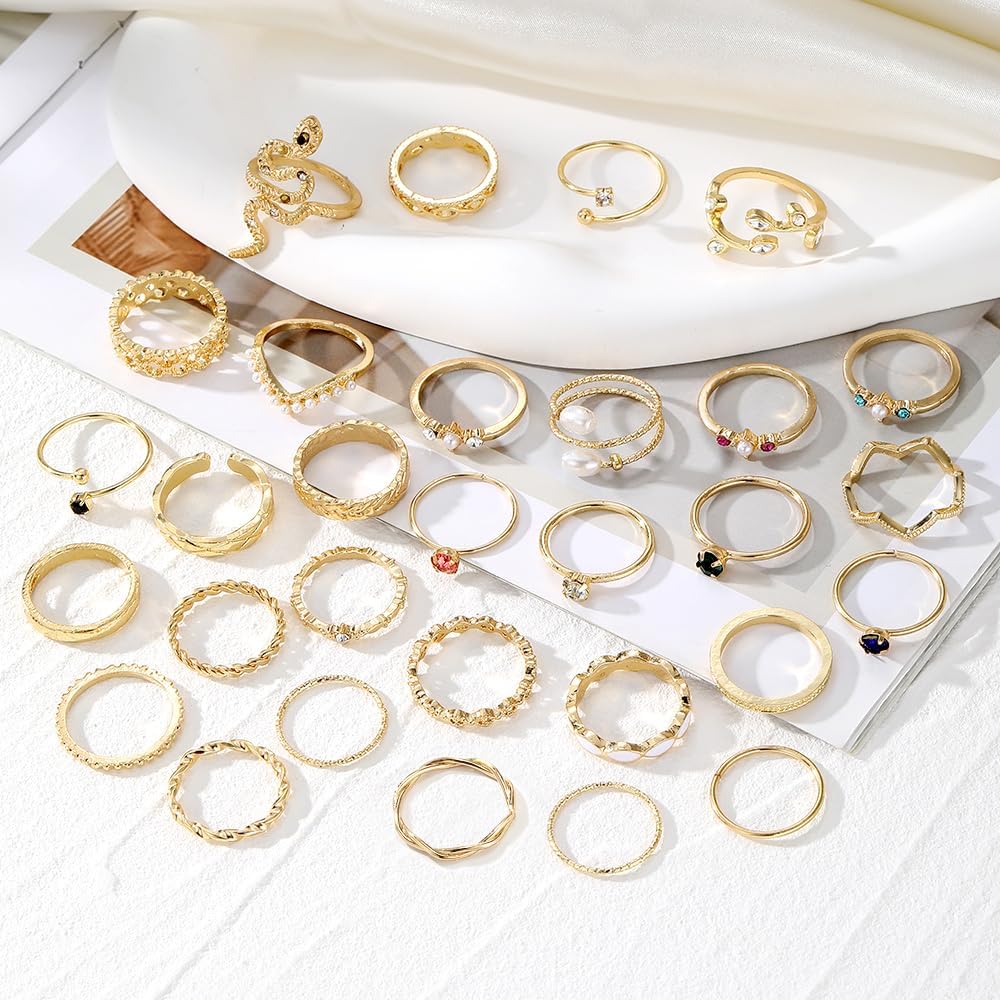 KISS WIFE Anillos apilables de oro para mujer, delicado juego de an...