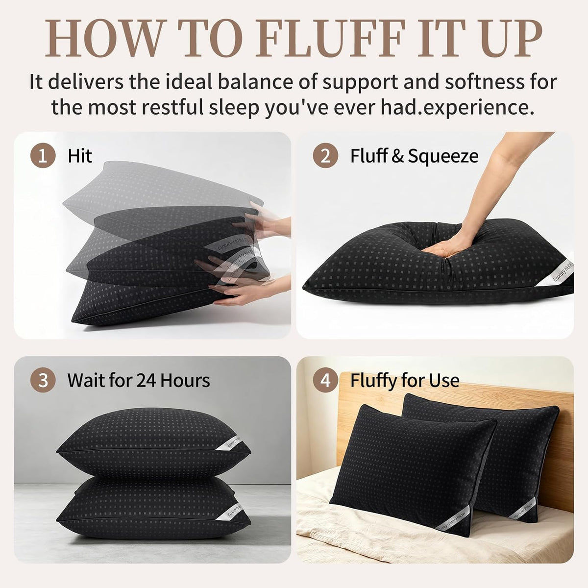 Melising Juego de 4 almohadas de cama para dormir, tamaño estándar,...