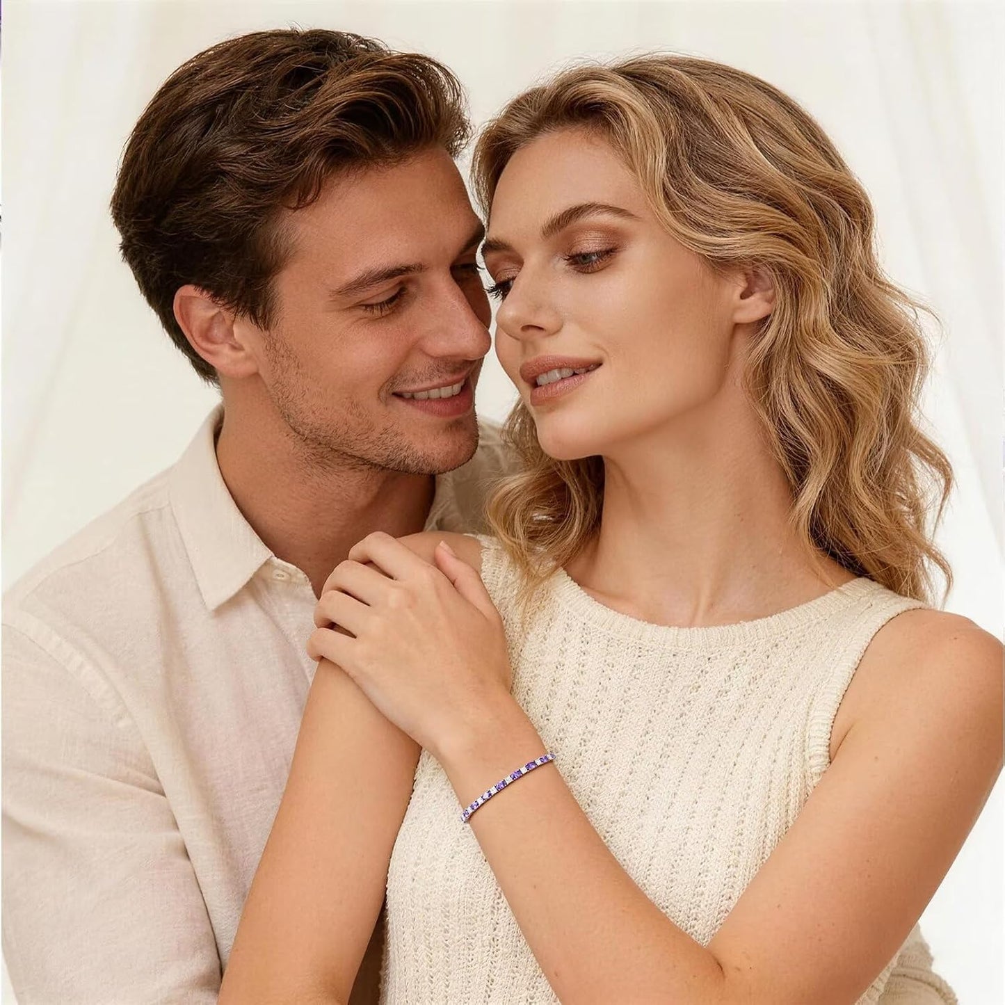 Iefil Pulseras de tenis ajustables para mujer, pulsera de plata de...