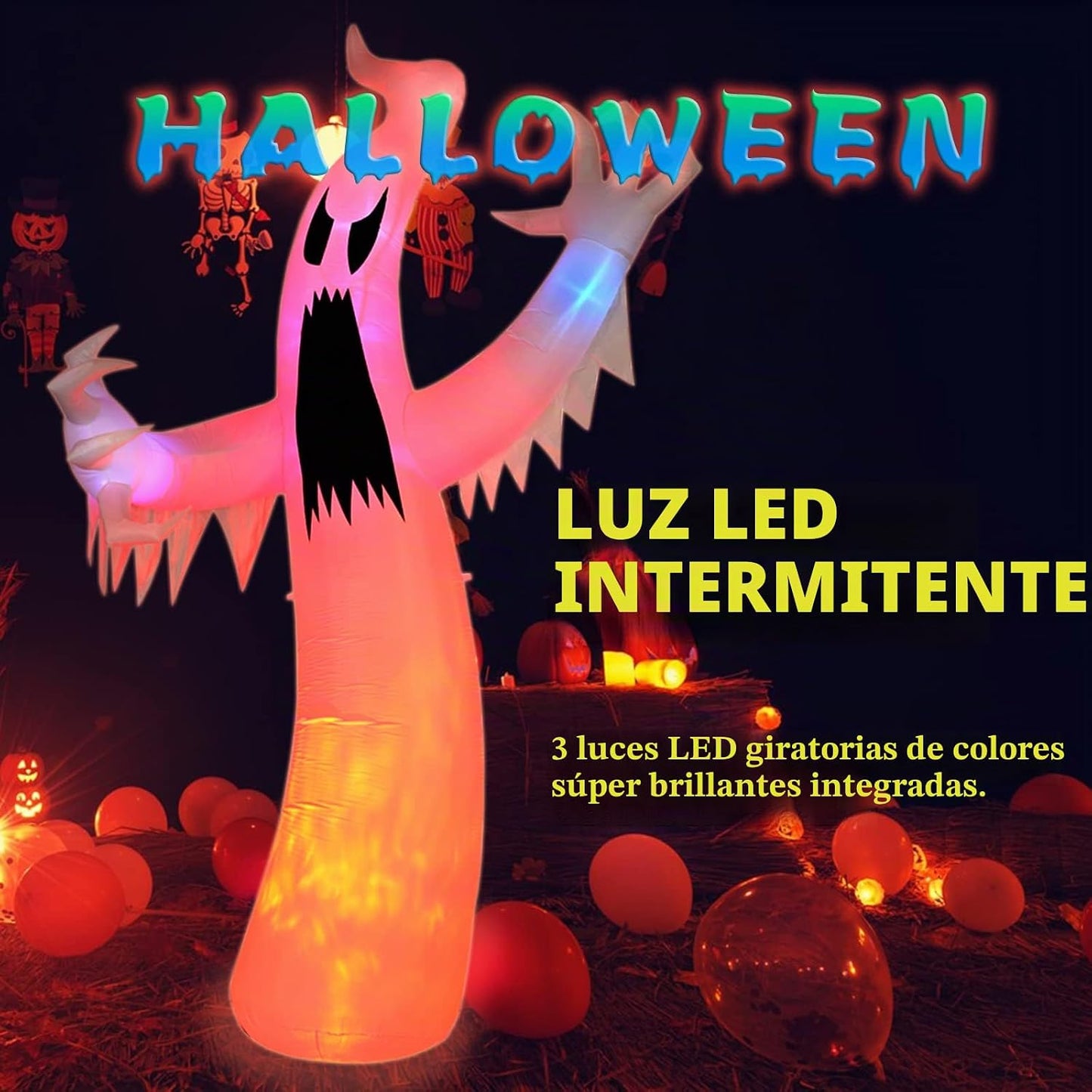 Inflables de Halloween de 12 pies, fantasma colorido al aire libre,...