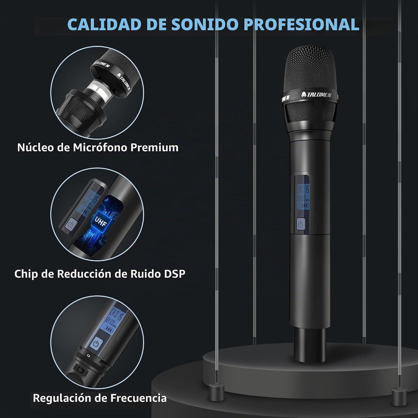 talomen Sistema de micrófono inalámbrico, UHF Dual Channel Handheld...