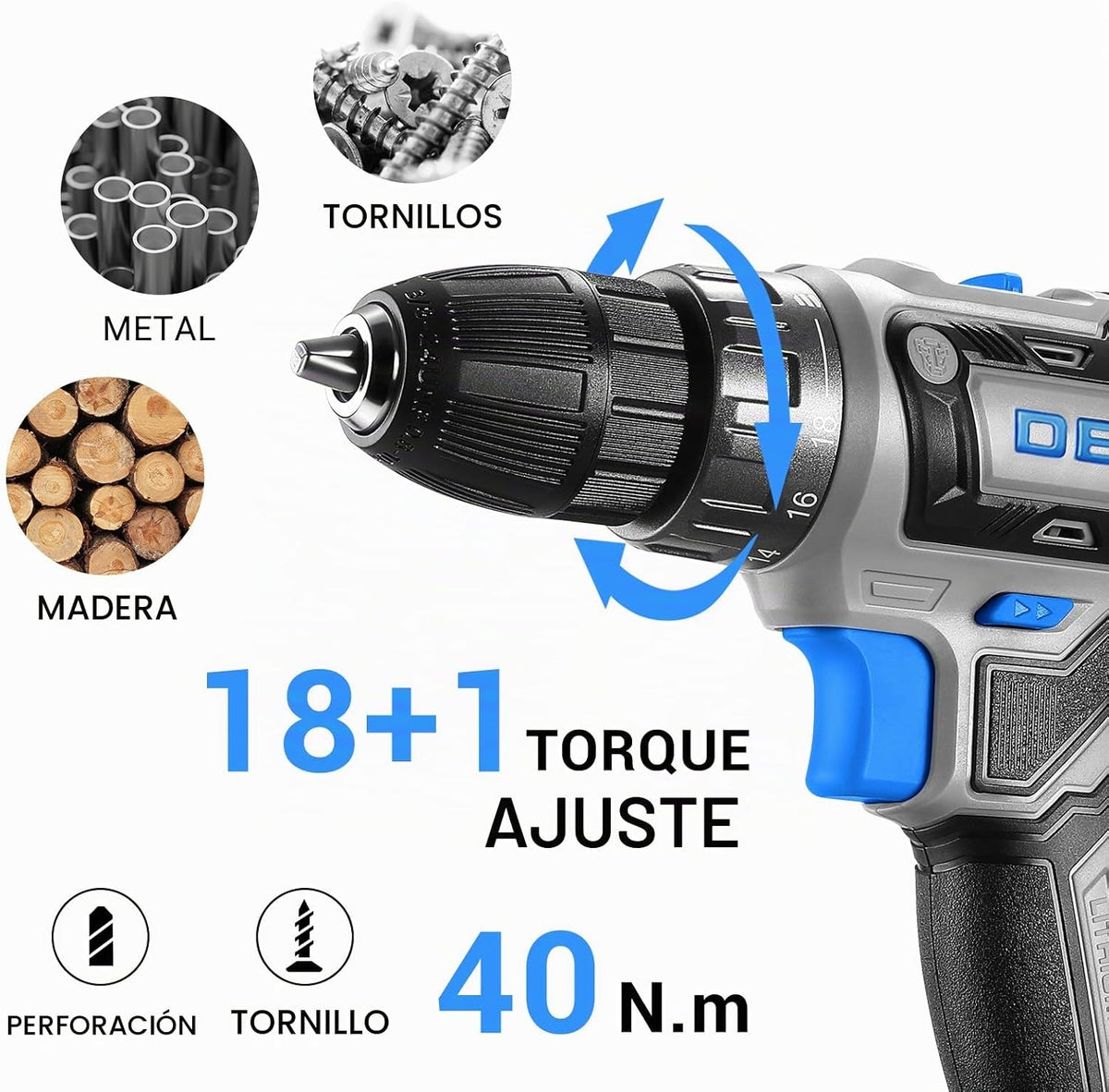 Taladro Eléctrico Inalámbrico: DEKO PRO Taladro Inalámbrico 20V Jue...