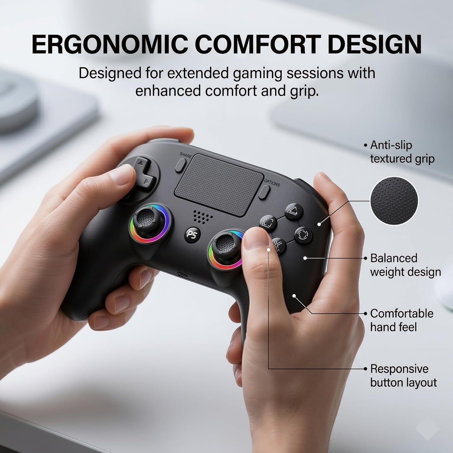 SYRIXAS Mando Inalámbrico Compatible con PS5, Joysticks Efecto Hall...