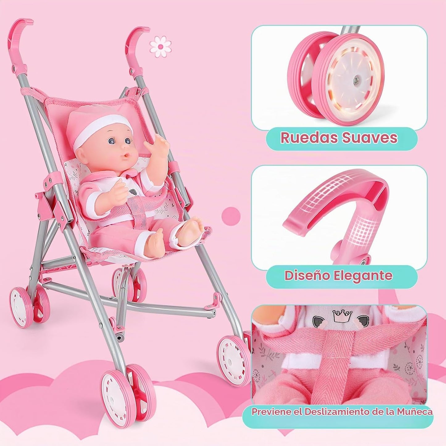 deAO Juego de juguetes para muñecas de bebé, cochecito, cuna, cama,...