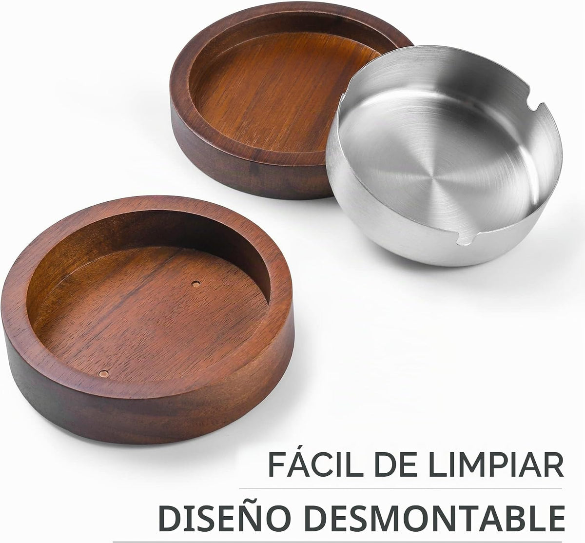 Cenicero de madera con tapa para fumadores, forro de acero inoxidab...