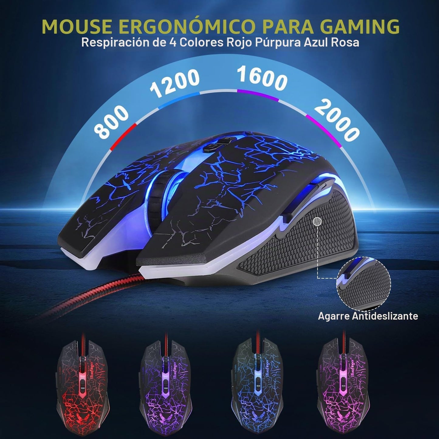 BlueFinger Combo de Teclado Retroiluminado para Juegos, Mouse y Aur...