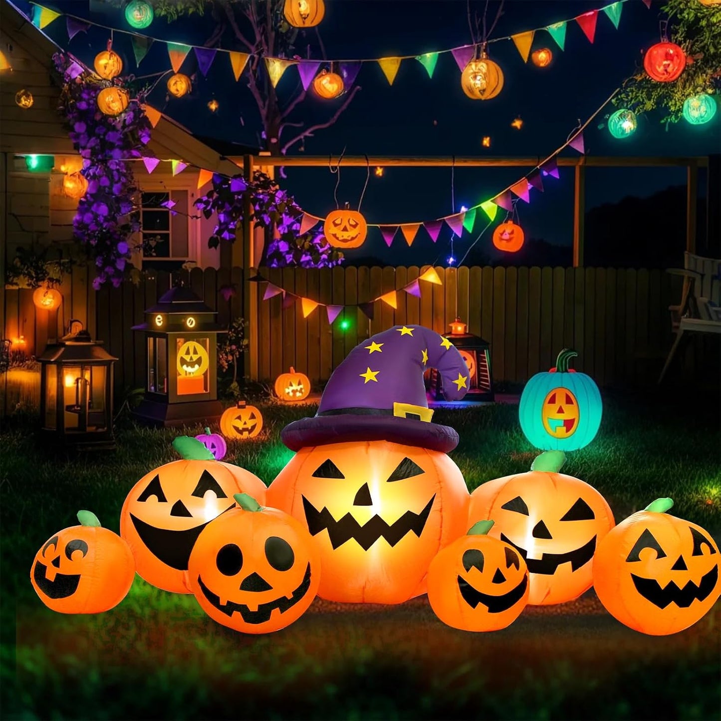 Calabaza inflable de Halloween de 8 pies de largo para decoración a...