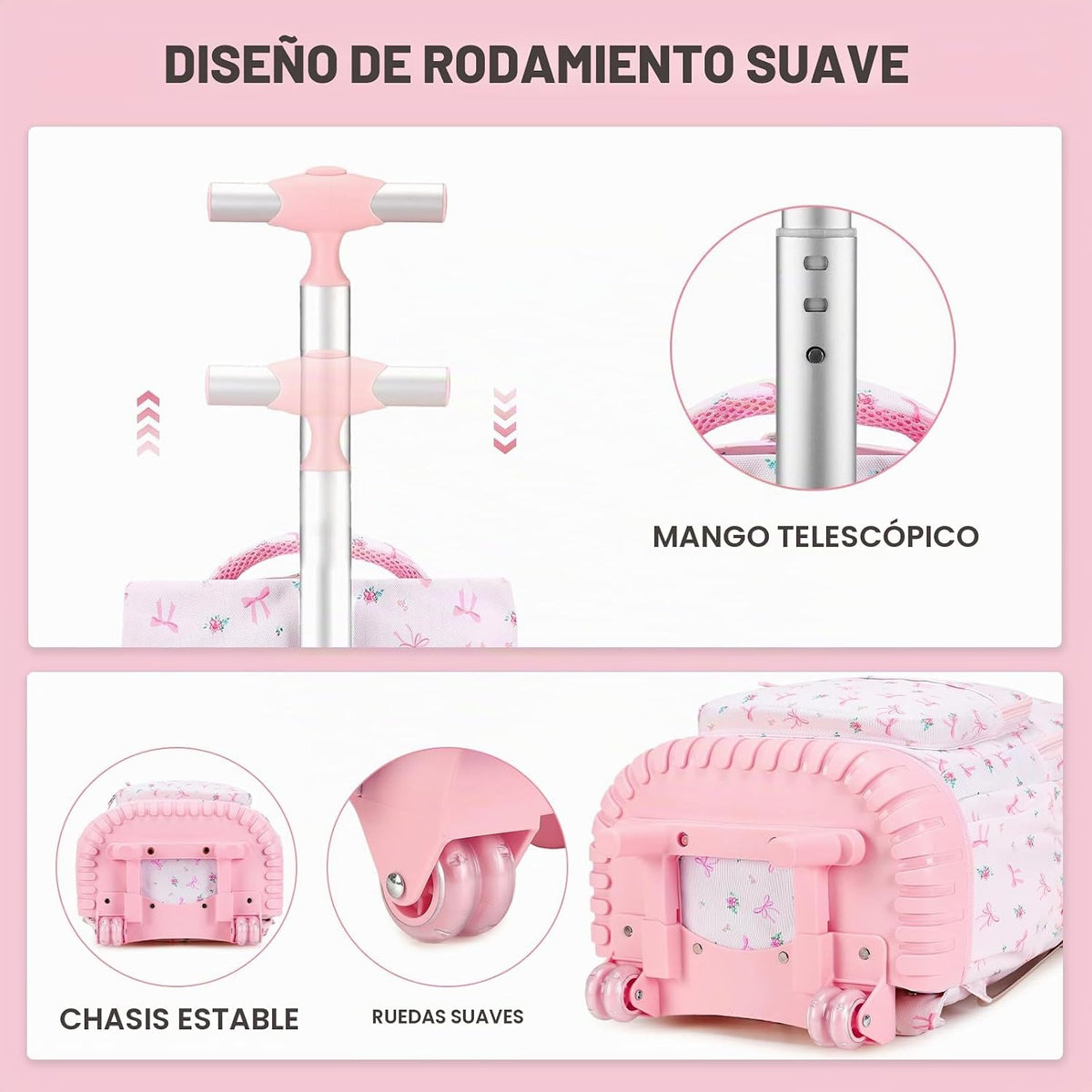 ACESAK Mochila con ruedas para niñas, mochila escolar con ruedas en...