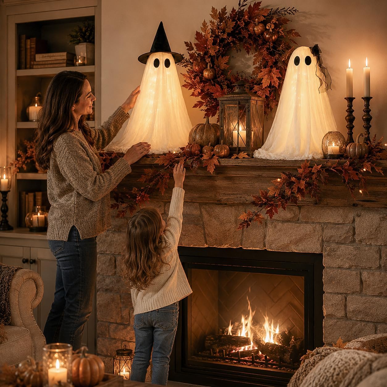 Decoraciones de Halloween para interiores, paquete de 2 fantasmas b...