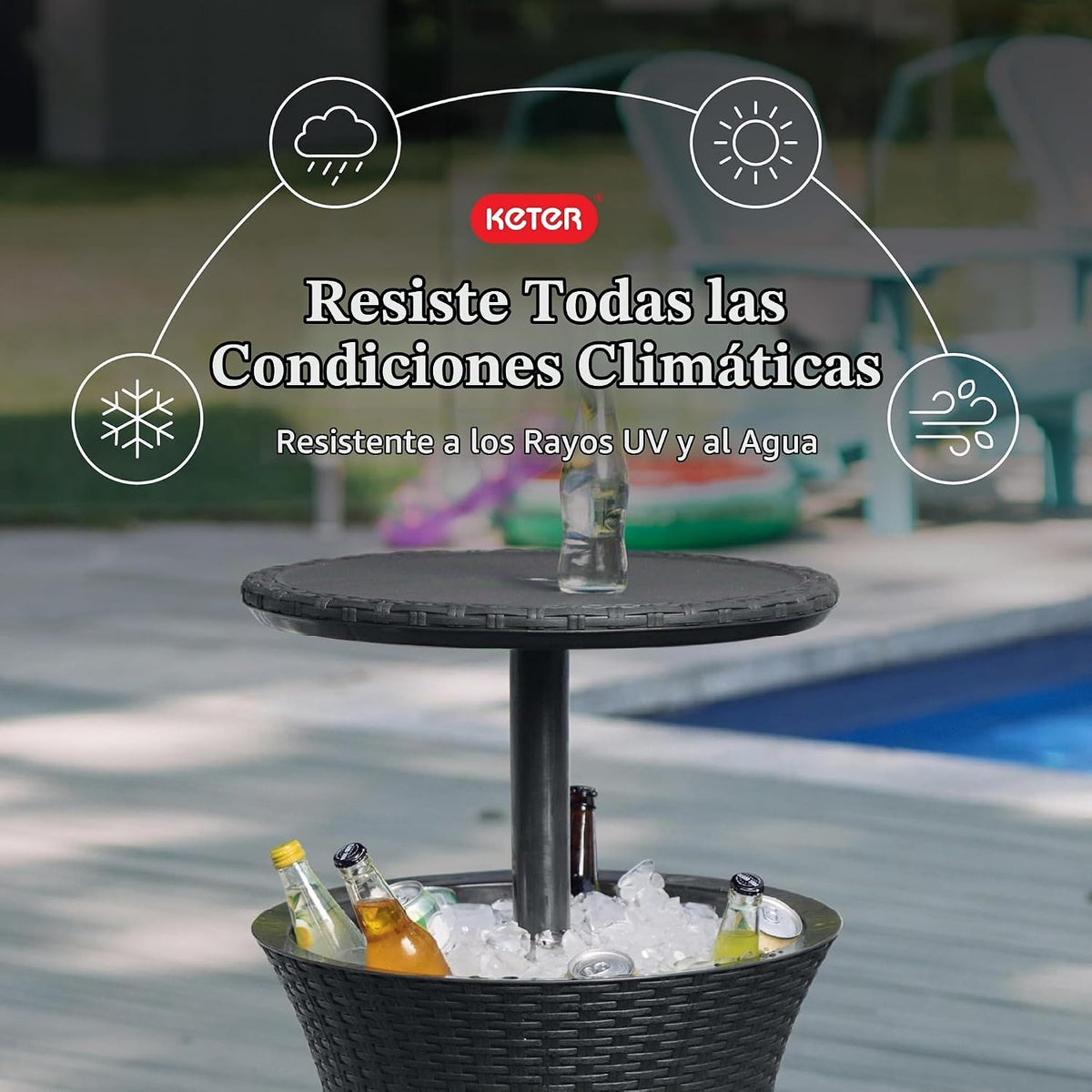 Keter Pacific Cool Bar Muebles de patio al aire libre y mesa auxili...