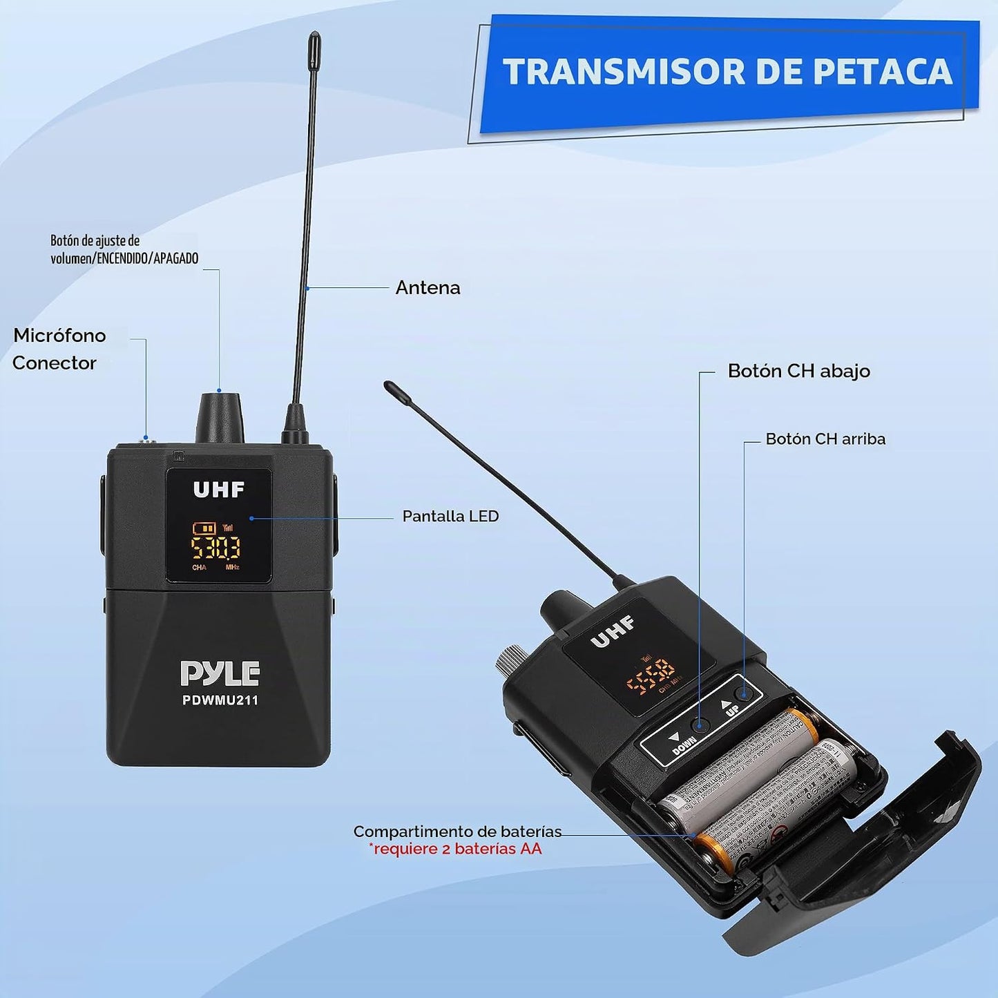 Pyle Pyle PDWMU211 - Sistema de micrófono dual UHF inalámbrico prof...