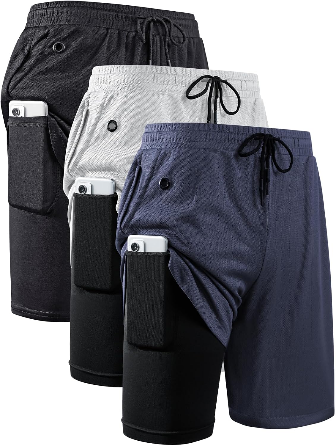 JWJ pantalones cortos 2 en 1 para correr, de secado rápido, para ho...