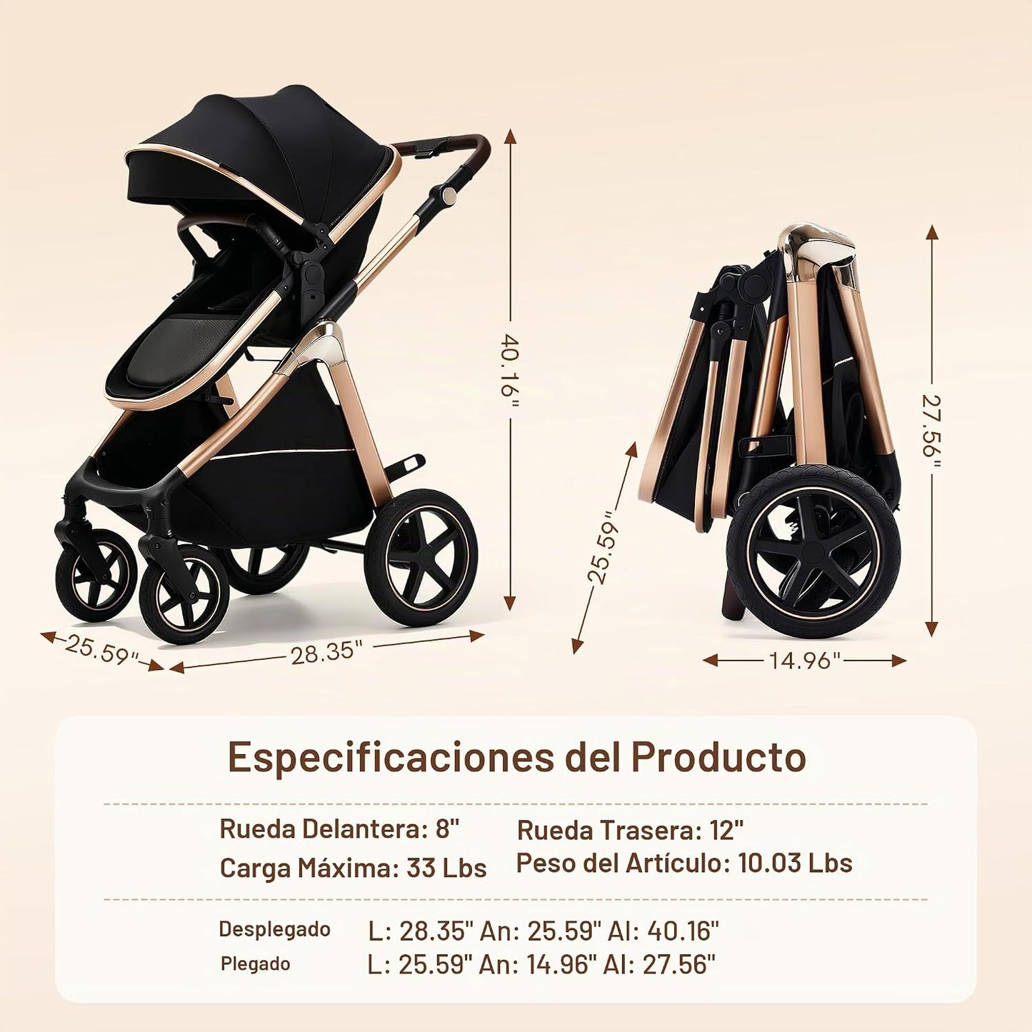 Cochecito de bebé convertible 2 en 1, asiento reclinable reversible...