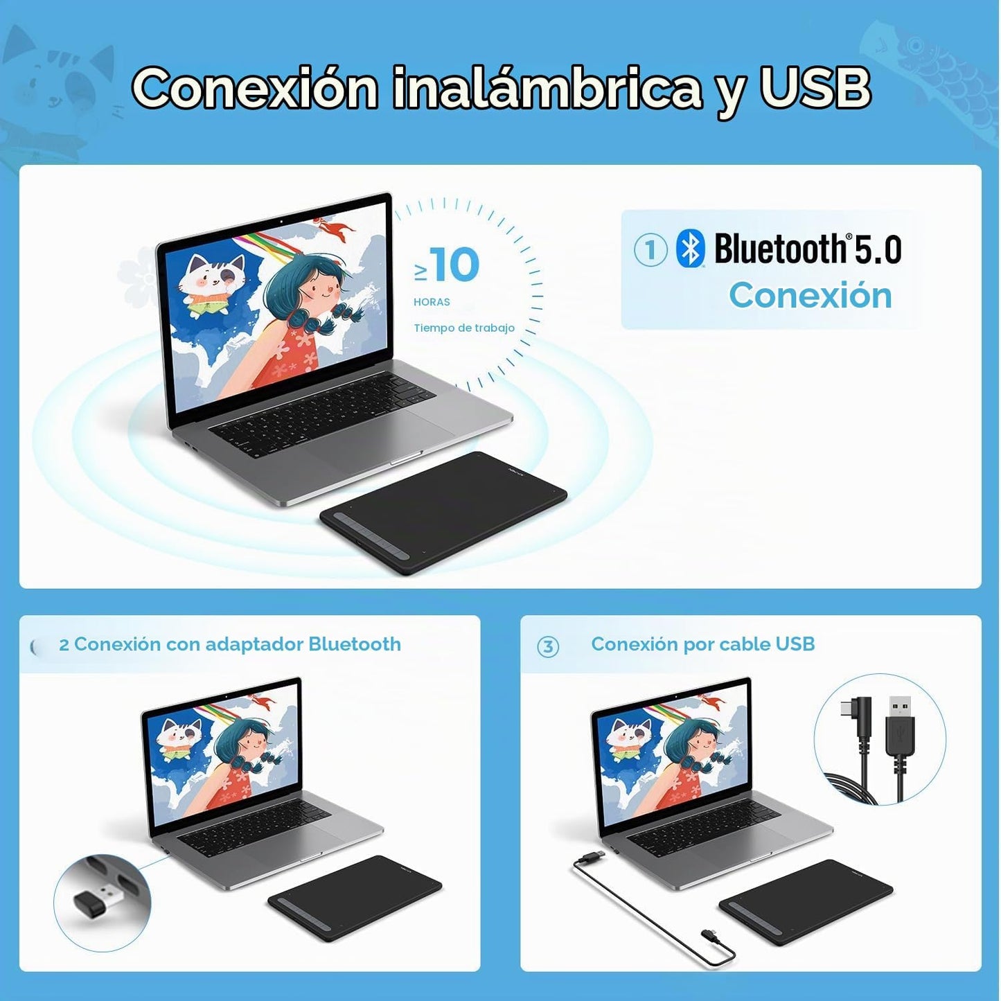 XPPen Deco LW Tableta de Dibujo Inalámbrica - Tableta Gráfica Bluet...