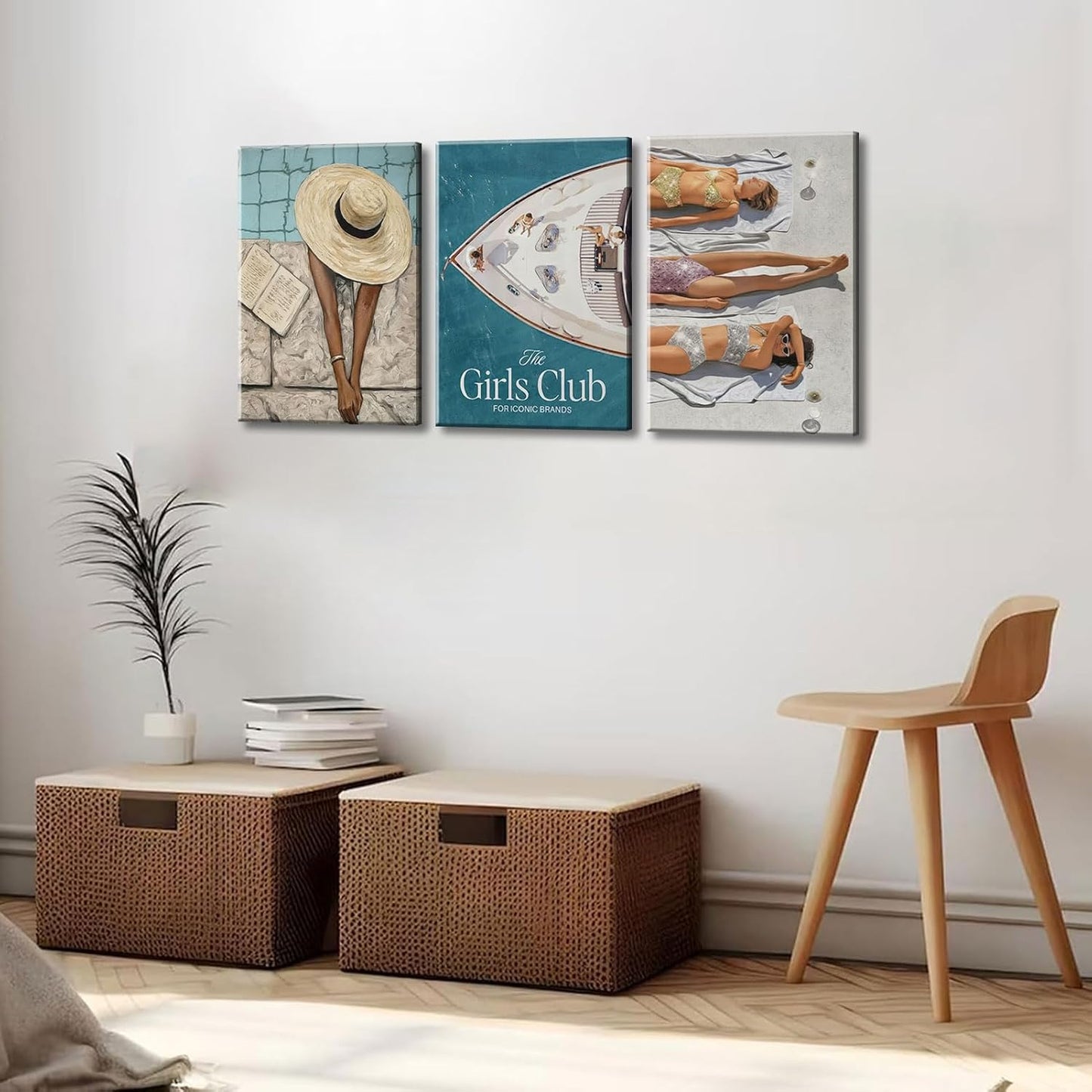 3 piezas de arte de pared de niñas costeras en lona, arte de pared...