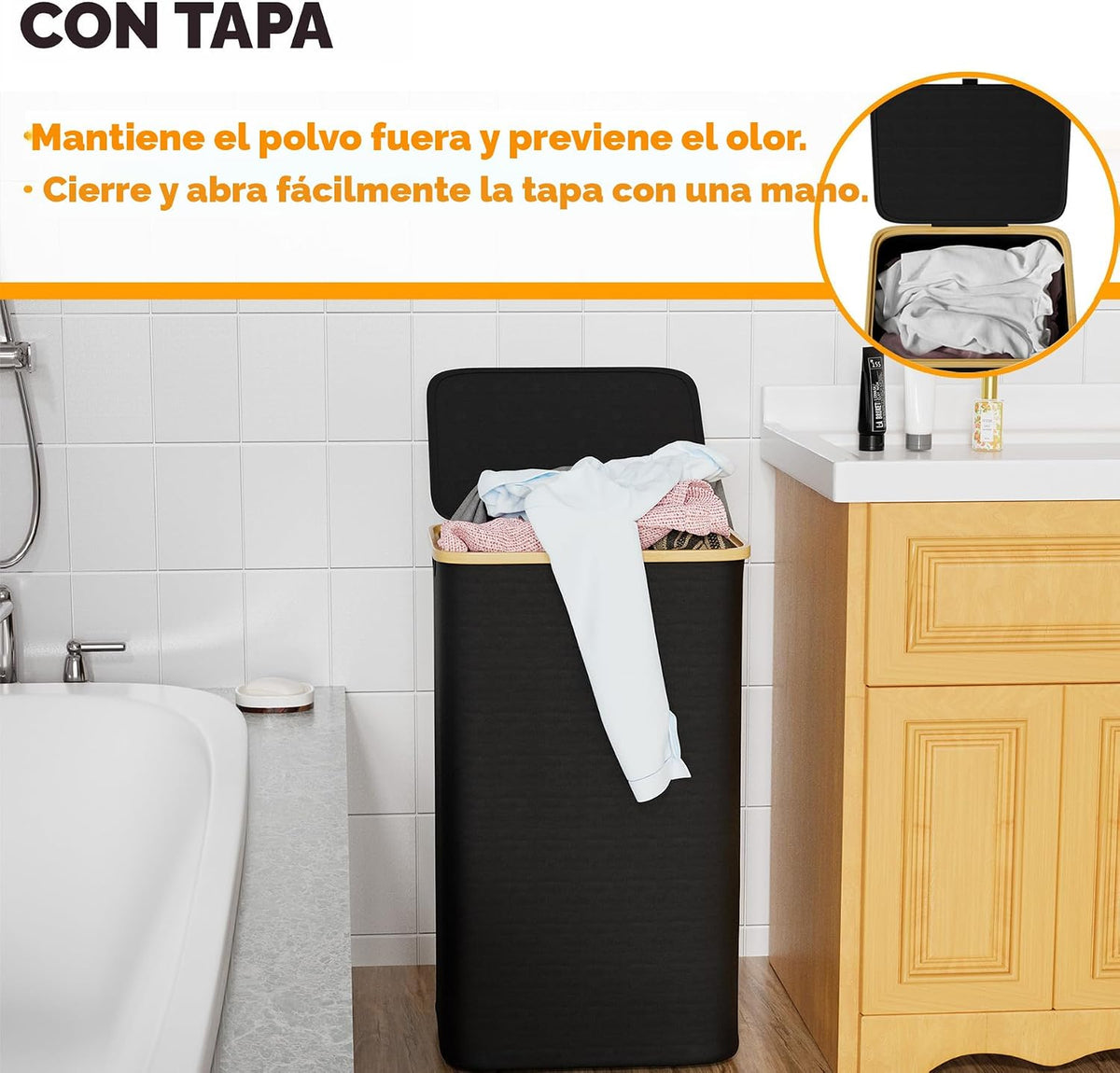 SpaceAid Cesta de lavandería con tapa, 110L de gran capacidad, cest...