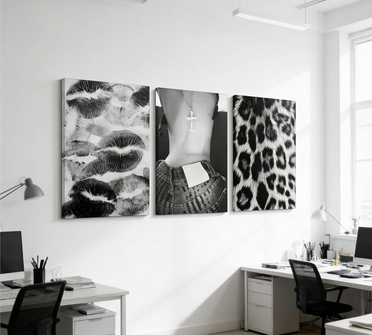 SHASHWAT 3 piezas de arte de pared de lienzo de guepardo blanco y n...