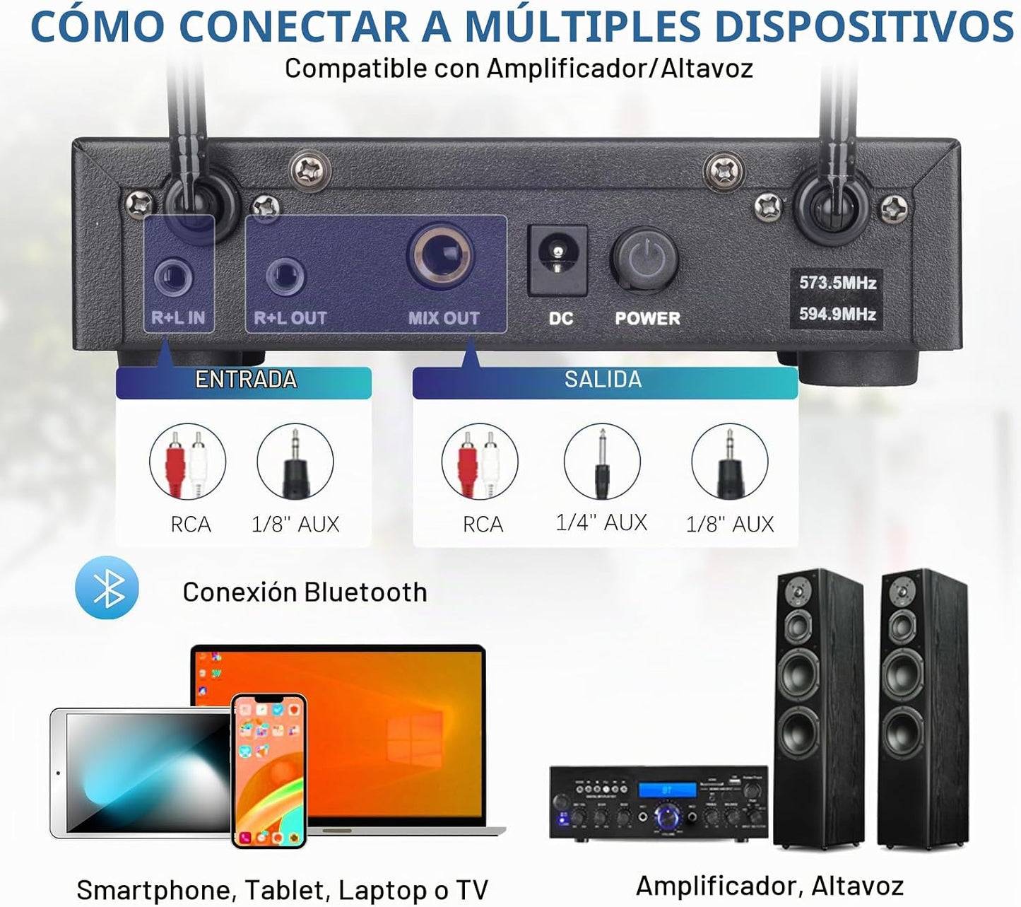 ZERFUN Sistema de Micrófono Inalámbrico Recargable de 2 Canales, Mi...