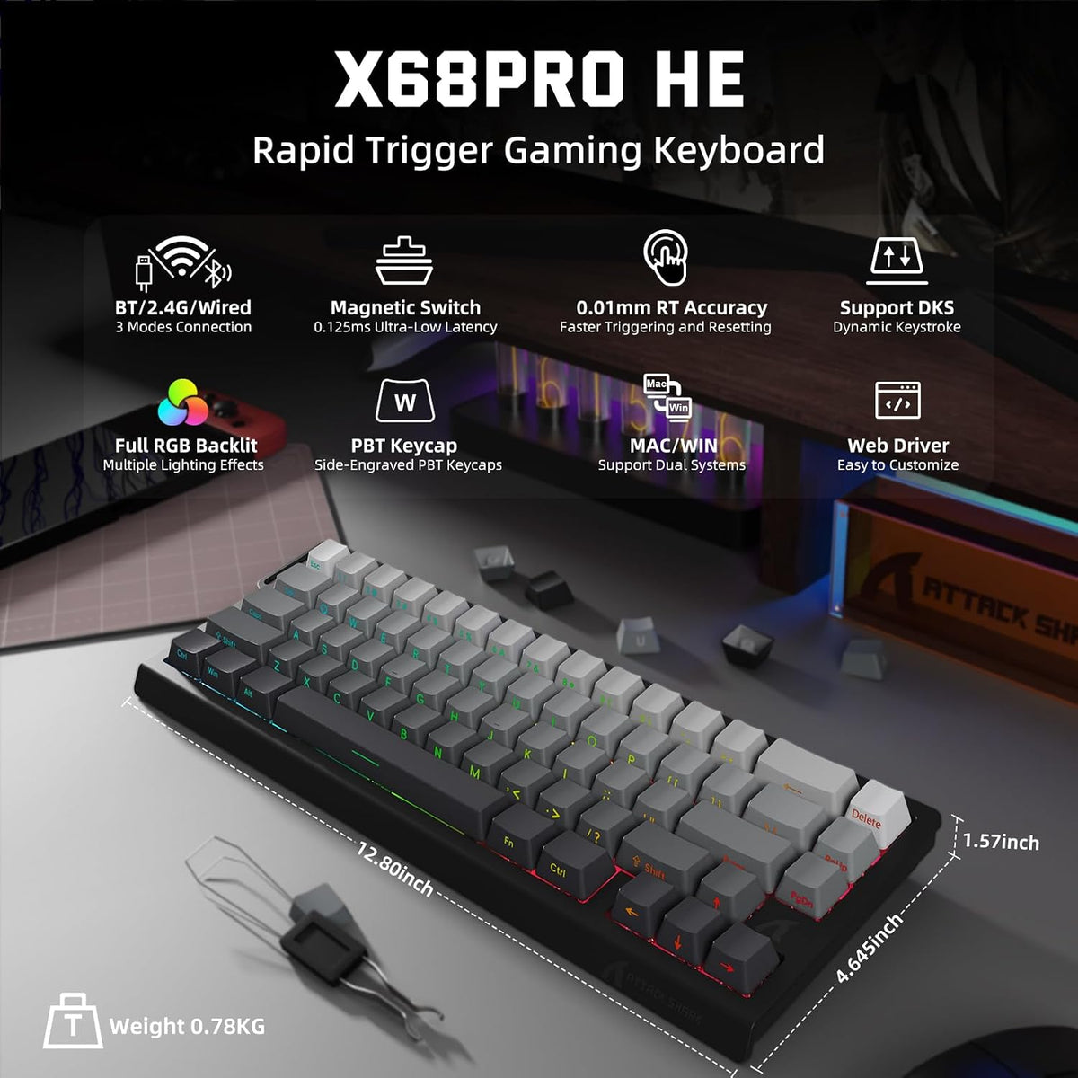 ATTACK SHARK X11 y X68 PRO HE Combo inalámbrico para juegos, efecto...