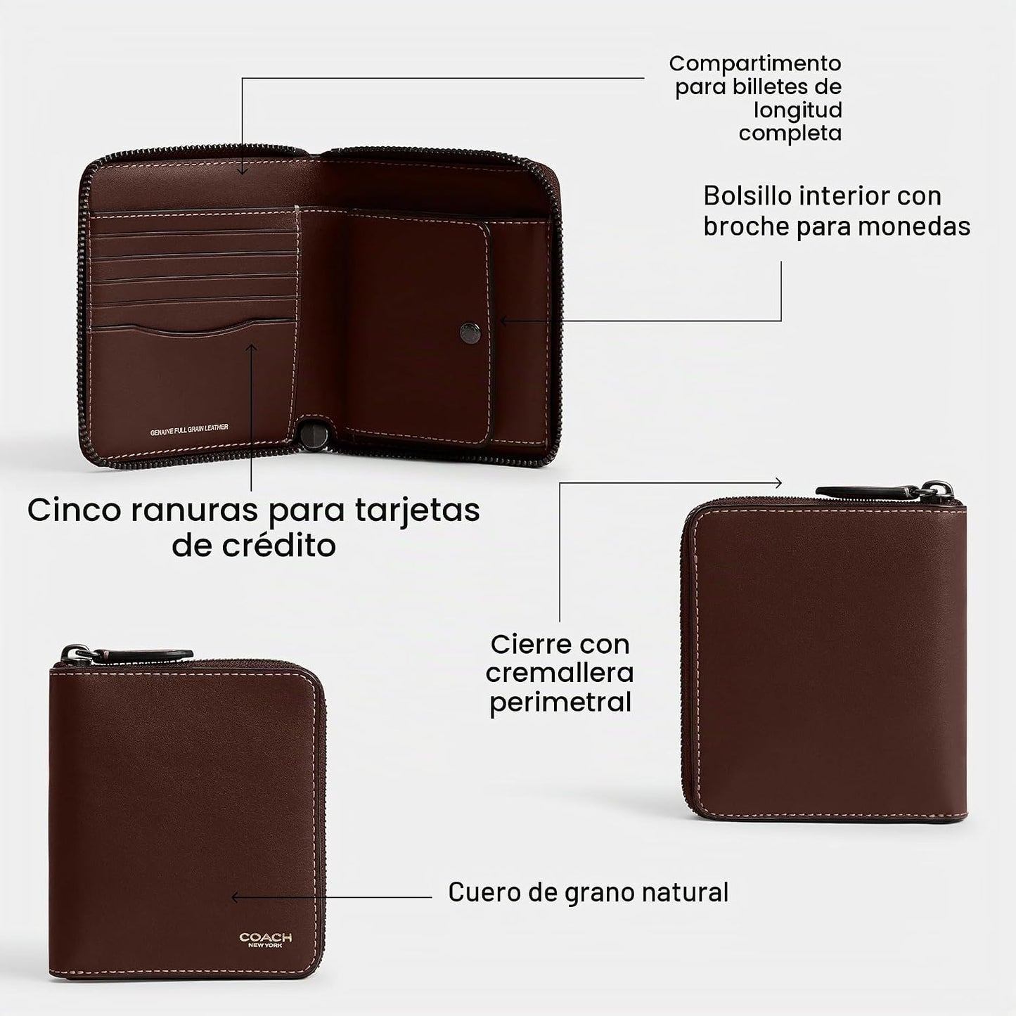 Coach Monedero con cremallera alrededor para hombre