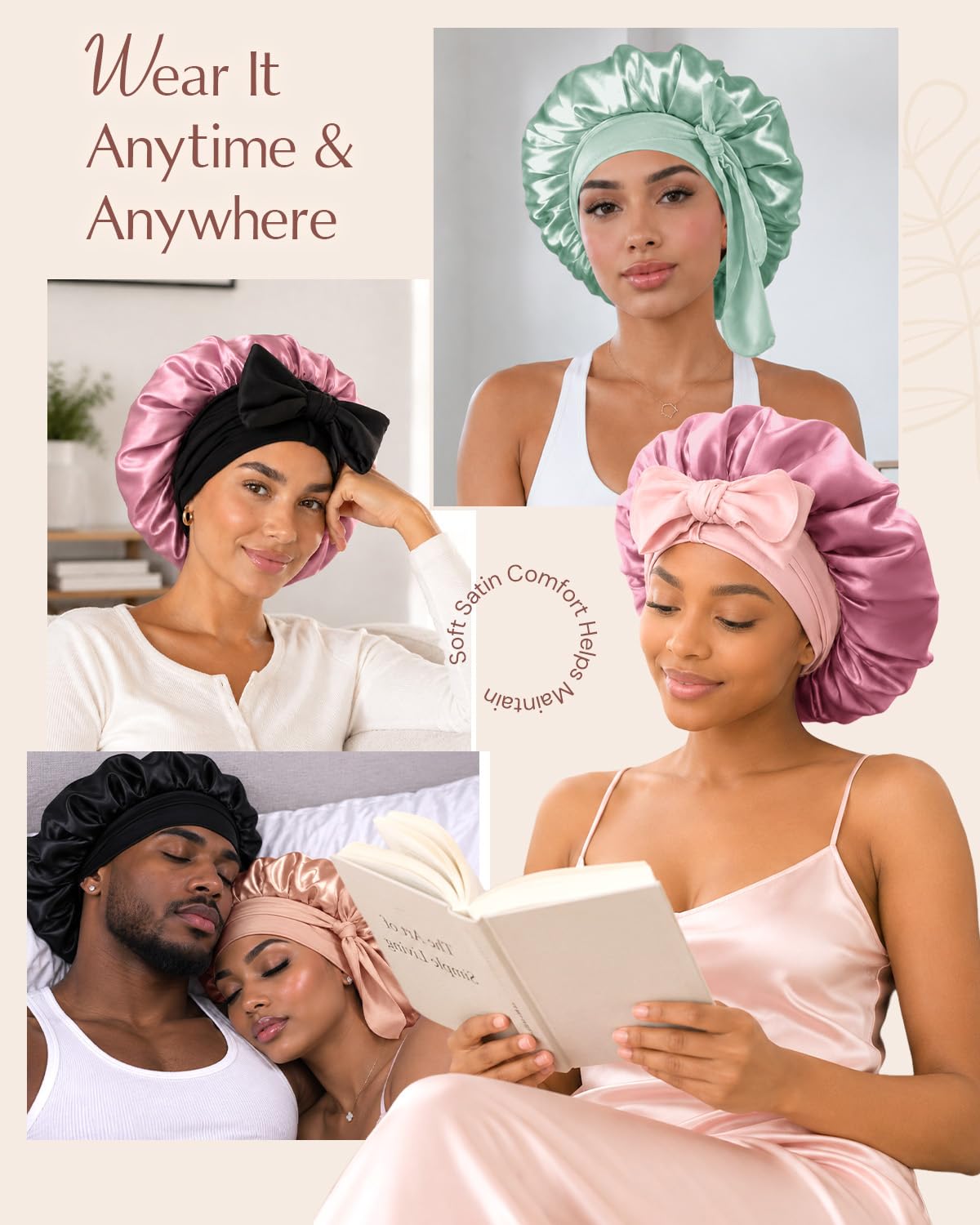 BONNET QUEEN Gorro de Seda para Dormir para Mujeres HYALURONIC Ácid...