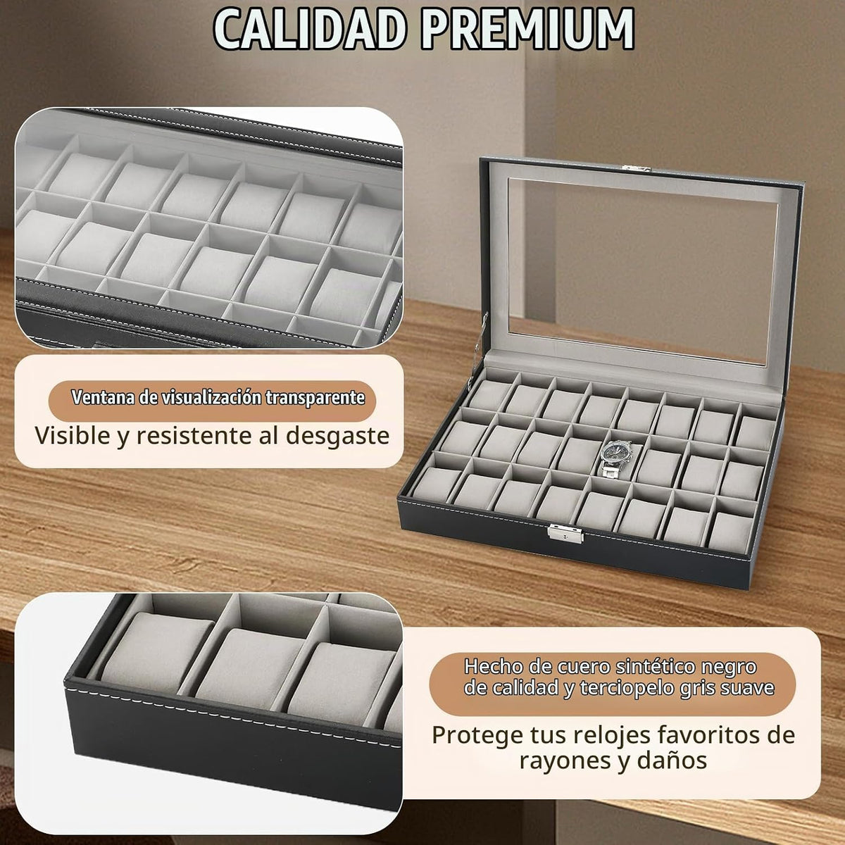 FLKQC - Caja de reloj con 24 ranuras, organizador de exhibición de...
