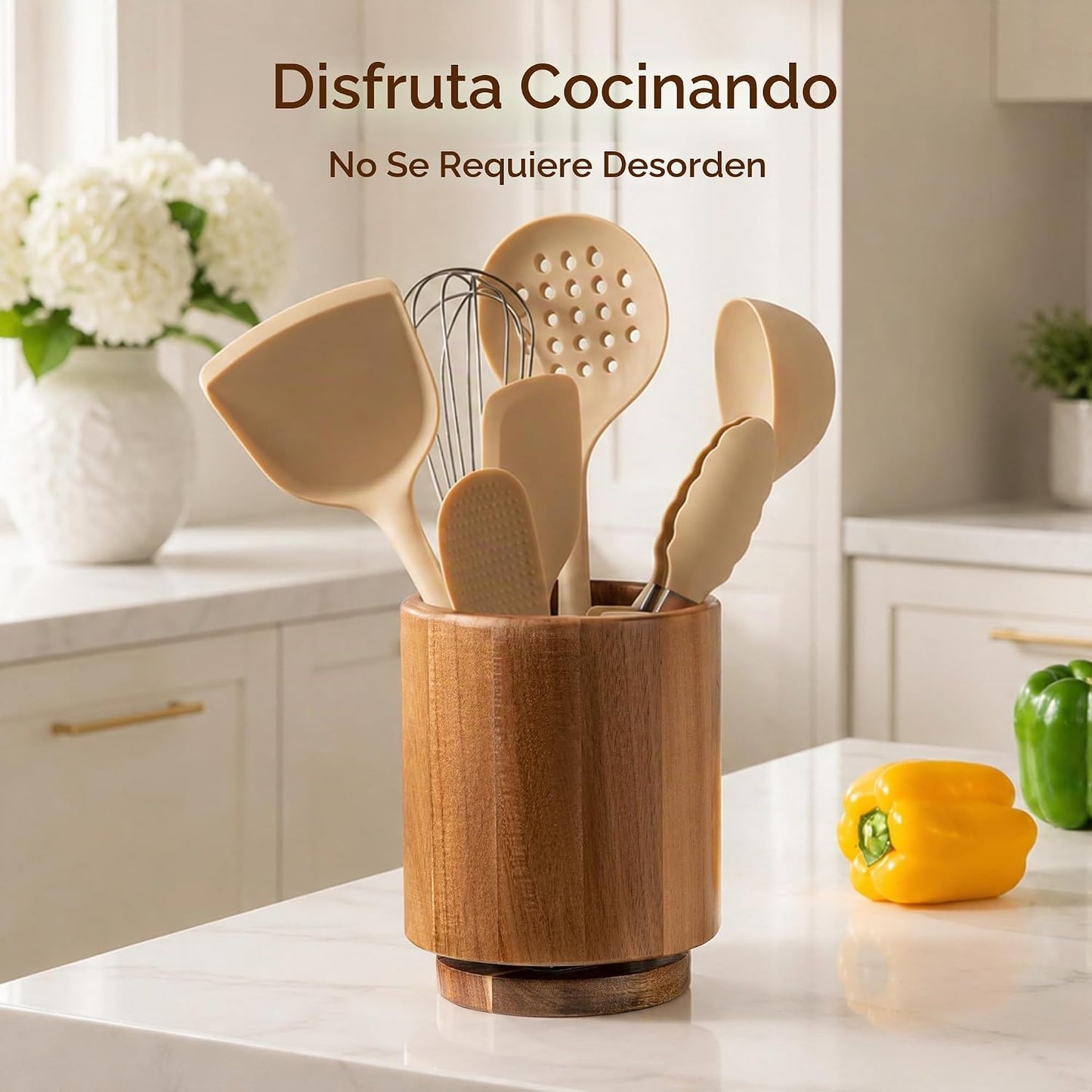 Fyctio Soporte para utensilios de madera de acacia, giratorio en 36...