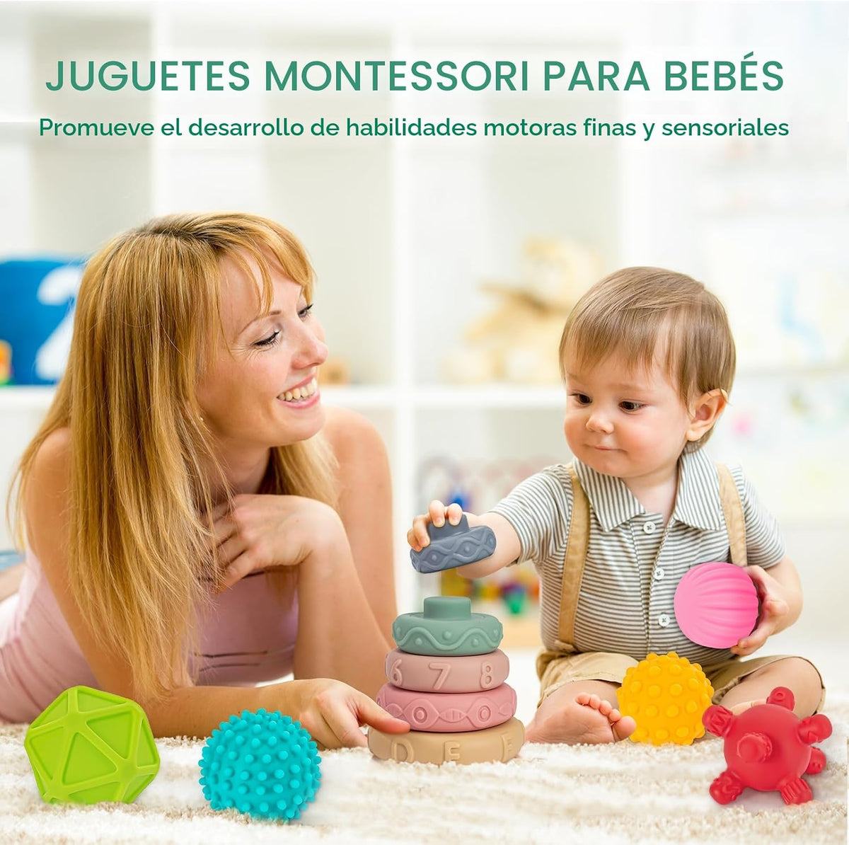 SpringFlower Juguetes Montessori 3 en 1 para bebés de 0-3-6-12 mese...