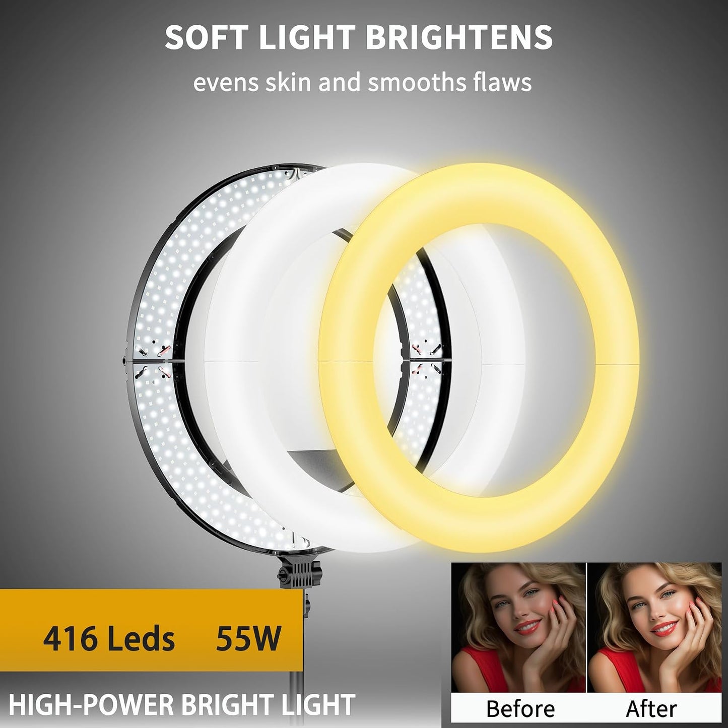 Bzyltrux Kit de luz de anillo de 18 pulgadas, 55 W sin soporte