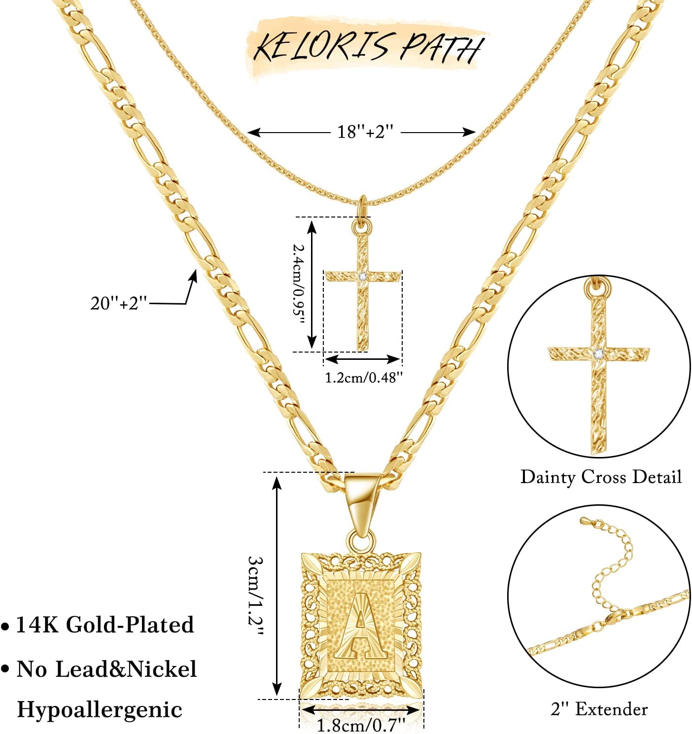 KELORIS PATH - Collar de capas con cruz y letra inicial del nombre,...