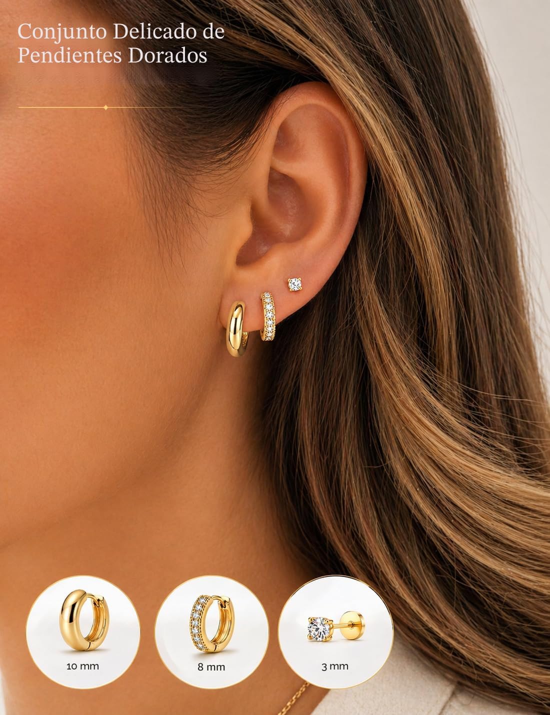 Styleeary Aretes de oro para mujer, pequeños y gruesos, chapados en...