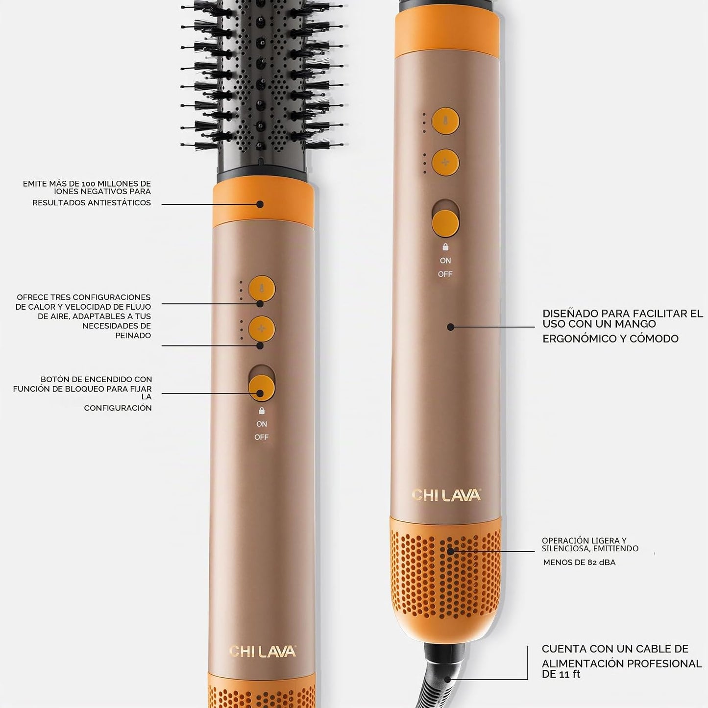 CHI Lava AirGlam, da volumen, riza y seca el cabello, moca y naranj...