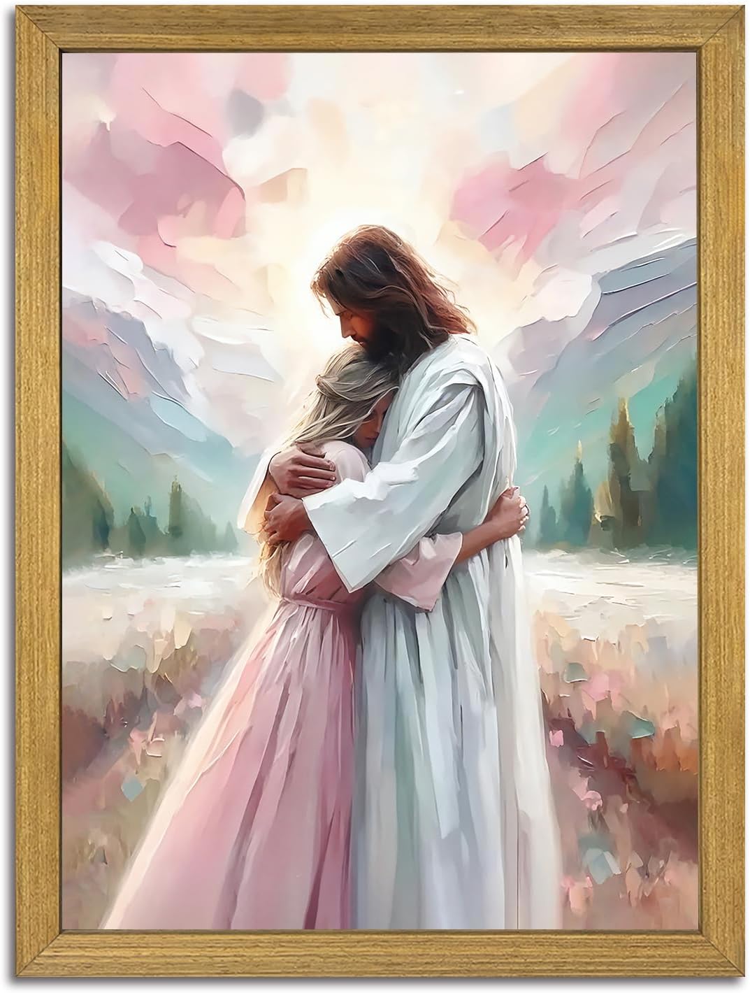 Arte de pared de Jesús rosa, lienzo cristiano para decoración de pa...