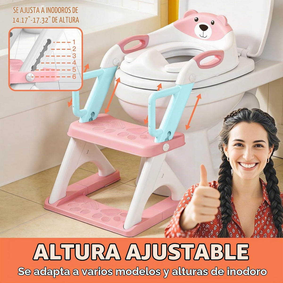 Reposabrazos de seguridad mejorados para asiento de inodoro 2 en 1...