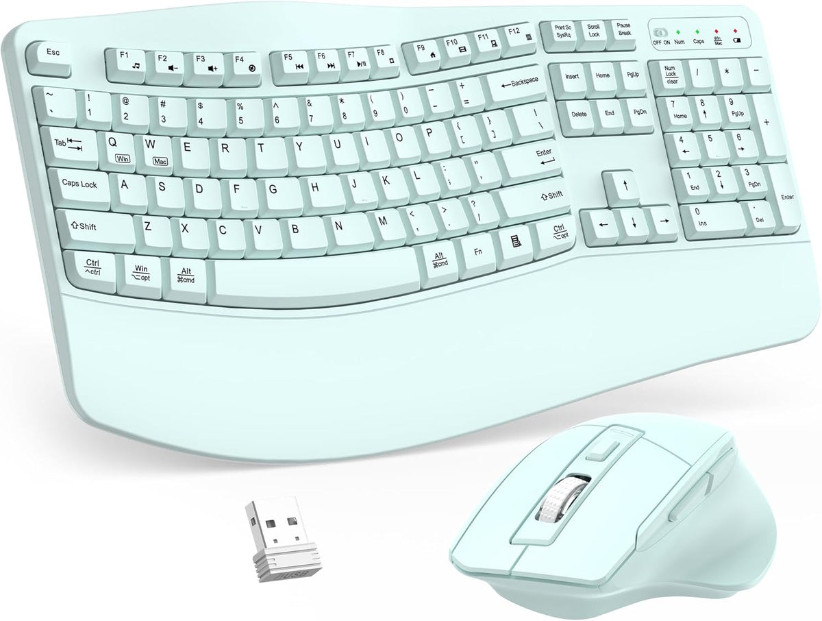 Combo de teclado y mouse inalámbricos, teclas onduladas de tamaño c...