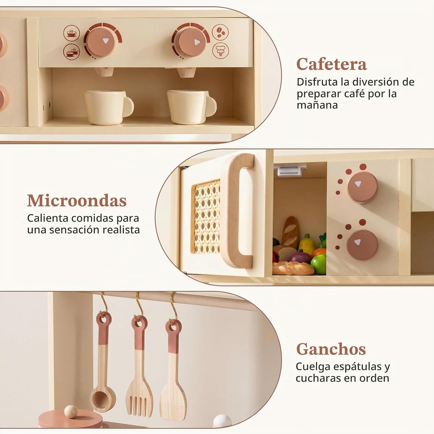 OLAKIDS Play Kitchen, juguete de cocina de madera para niños con so...