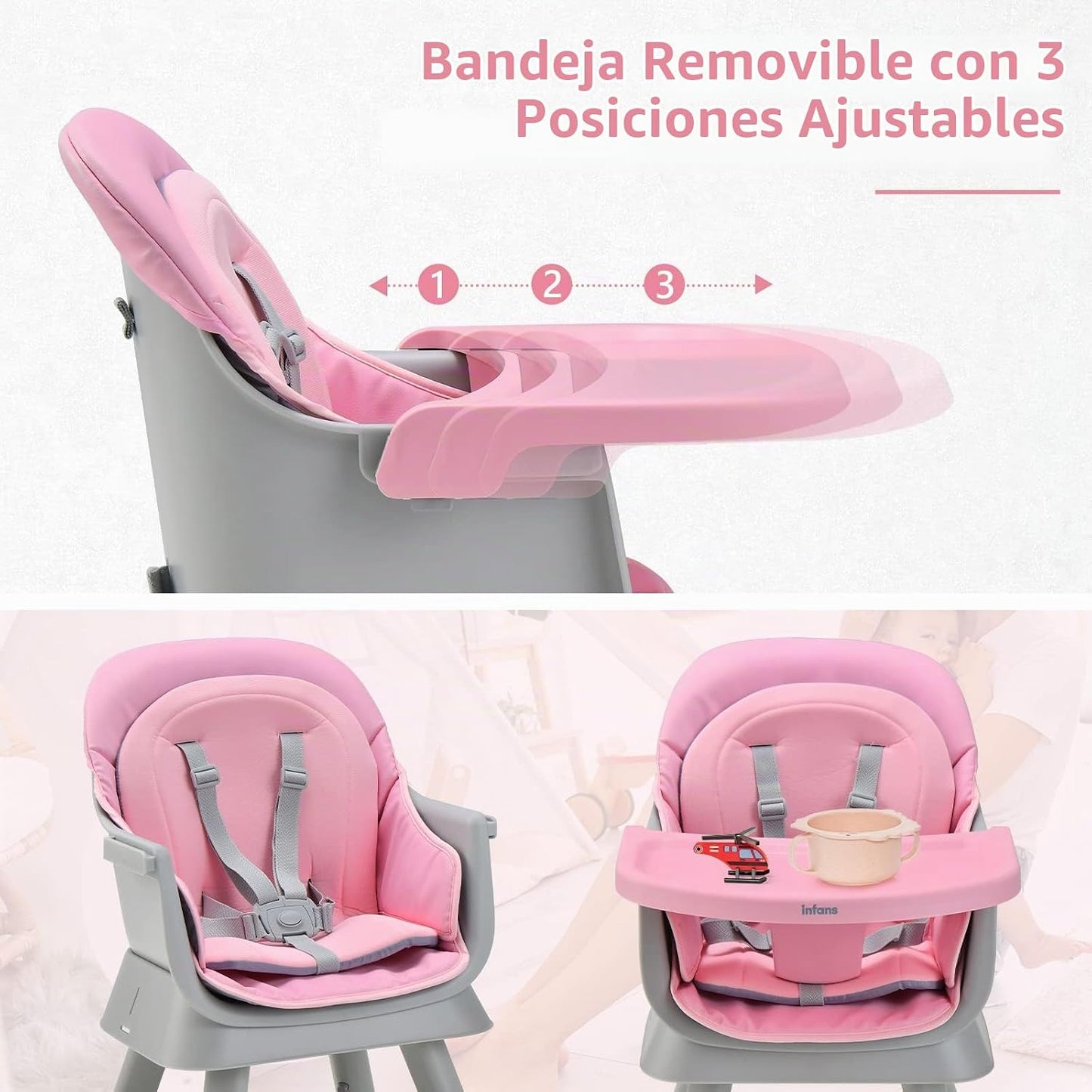 INFANS Silla alta 8 en 1 para bebés y niños pequeños, asiento eleva...